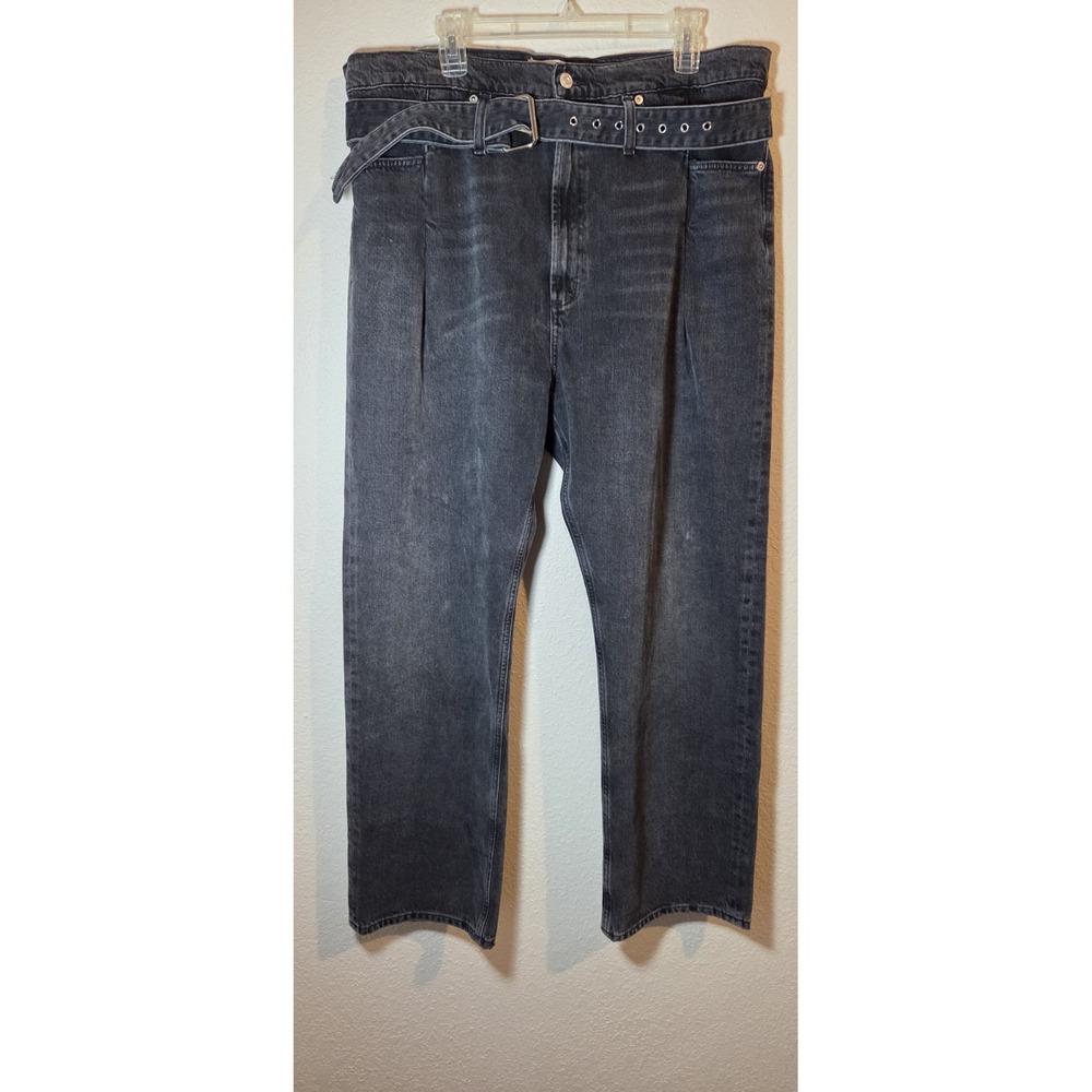 Agolde Jeans  Black  Denim High Rise Pin tuck Wide Leg with Belt 31/27